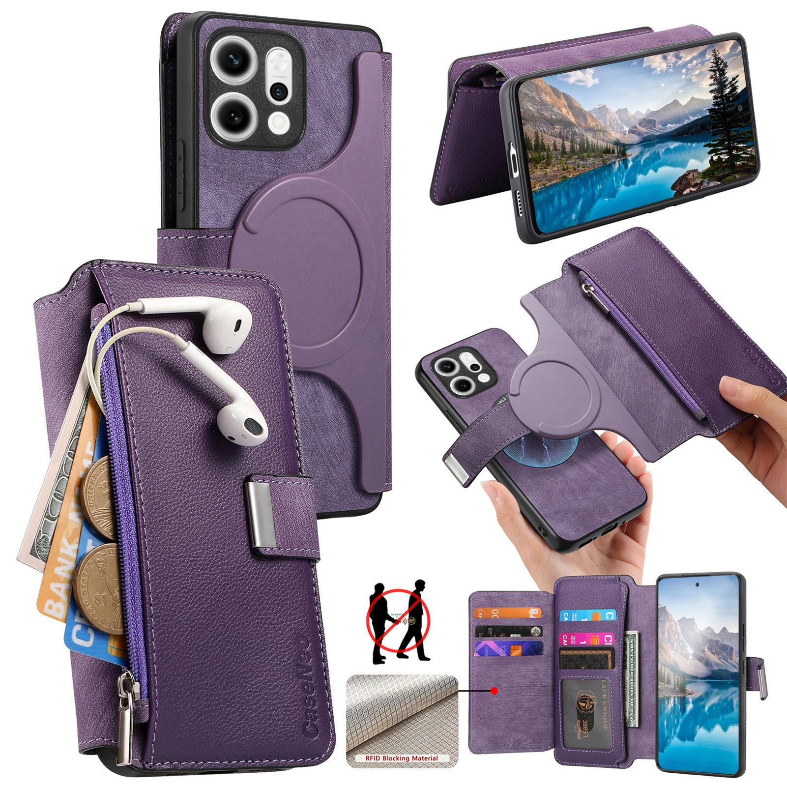 

For Oppo Reno14 5G (Global) Case CASENEO MW-02 Detachable Magnetic Leather Flip Phone Cover Purple