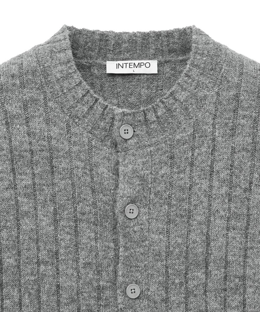 Intempomood Moss Crop Ribbed Cardigan_Gray