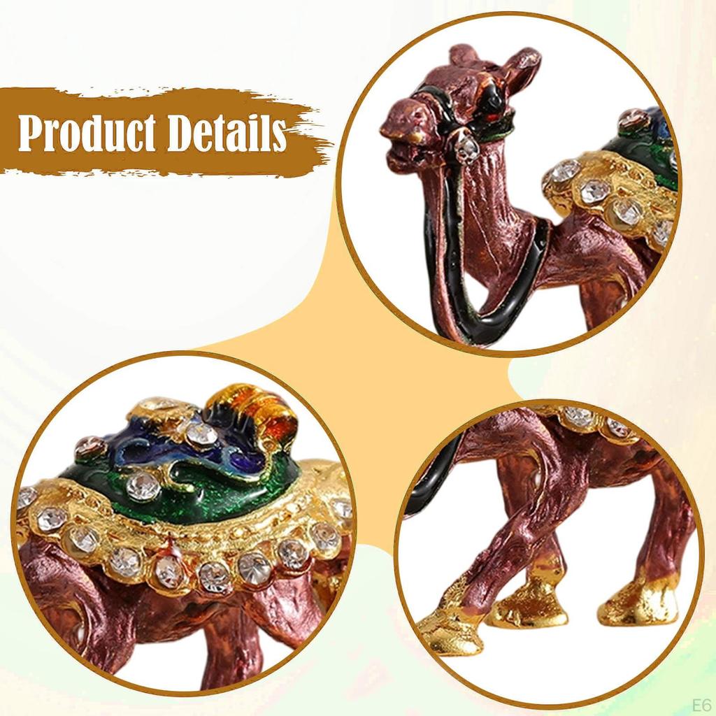 Camel Figurine Enameled Jewelry Box Case Multipurpose Alloy Art Decor Trinket Treasure