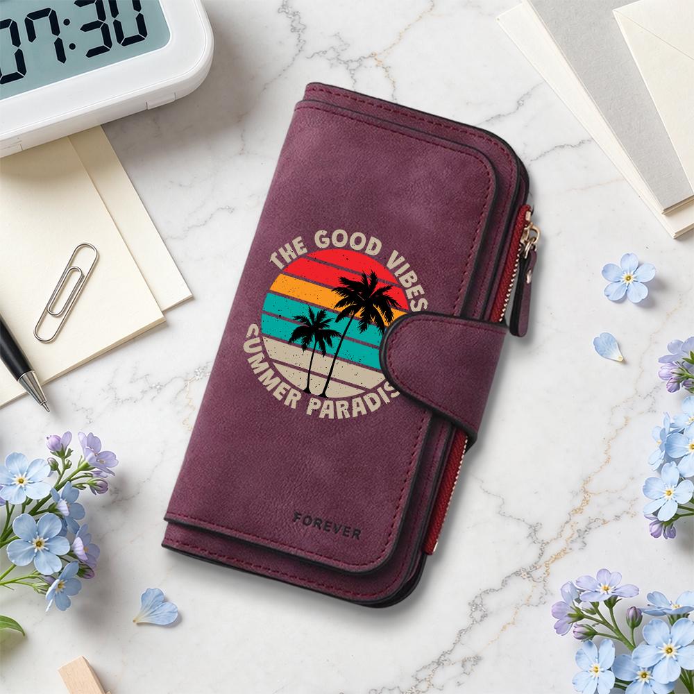 Vintage Palm Tree Purse Good Vibes Summer Paradise Wallet Fashion Casual Card Holder Forever Long Wallet