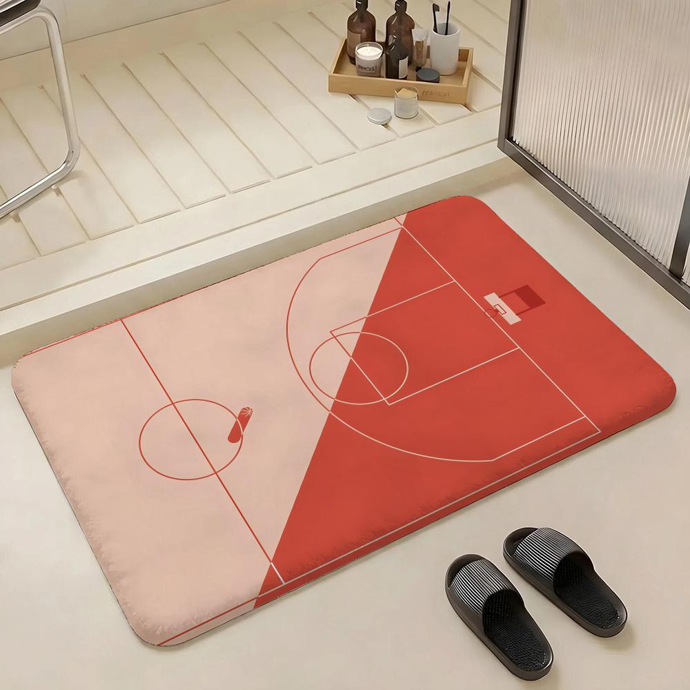 Basketball Court Pattern Floor Mat Eco Flannel Doormat Non-Slip Odorless Indoor Soft Short Plush Floor Rug