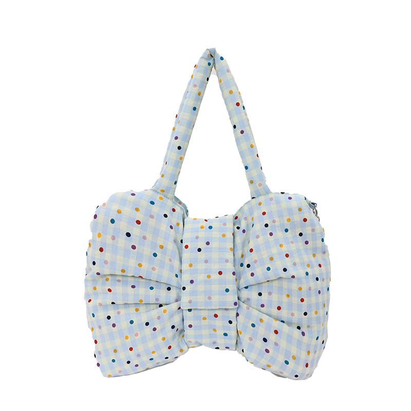 

2026 Summer New Cute Bow Polka Dot Tote Bag, Soft Padded Handbag with Detachable Strap, Kawaii Crossbody Purse for Girls синий