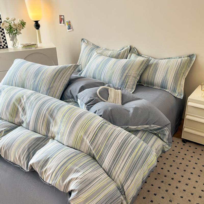 Colorful Striped Cotton Duvet Cover Boys Girls Bedroom Gray Thick Reversible Comforter Cover Single Queen Bedding No Pillowcase
