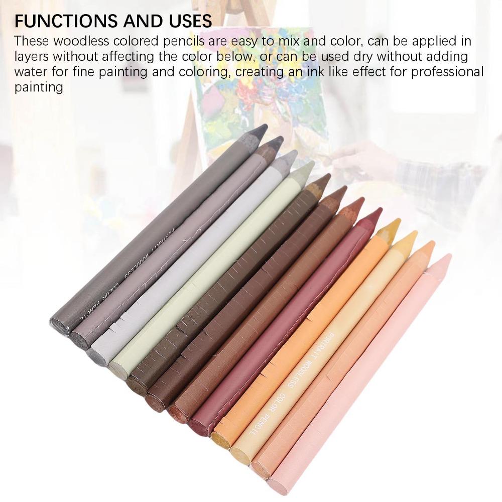 12PCS Rich Pigment Woodless Colored Pencils Set Artist Coloring Supplies  Detail Rendering