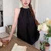 Casual Fashion Pleated Shirts Solid Color Basic Summer Sleeveless French Style Halter Loose Sweet Folds Blouse