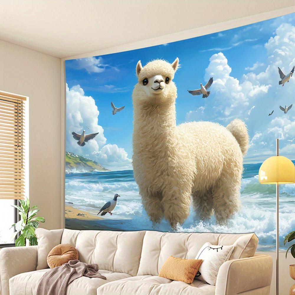 Charming Cartoon Alpaca Tapestry - Polyester Wall Hanging for Living Room, Bedroom & Office Decor | Perfect Creative Gift Idea 100X70CM