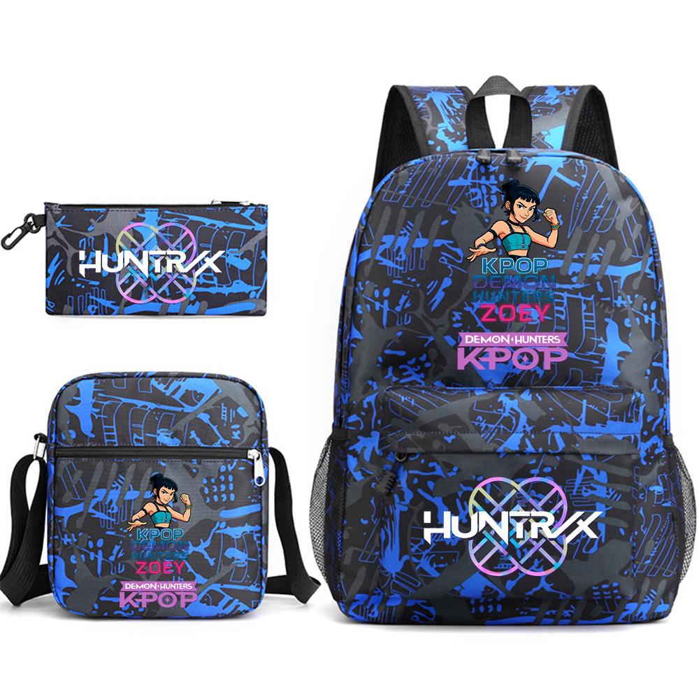 Set da 3 pezzi Anime Cartone Animato K-Pop Cacciatori di Demoni Zaino Stampato con Borsa a Tracolla Astuccio per Ragazzo Ragazza Adolescente Zaino Scolastico di Grande Capacità