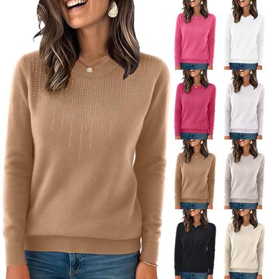 Women's Knitted Solid Color Long Sleeved Round Neck Pullover, Base Shirt, Top