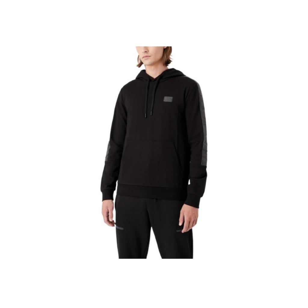 Emporio Armani FW22 Letter Casual Micro Logo Print Loose Hoodie Men hoodies Black 6LPM44-PJ05Z-1200
