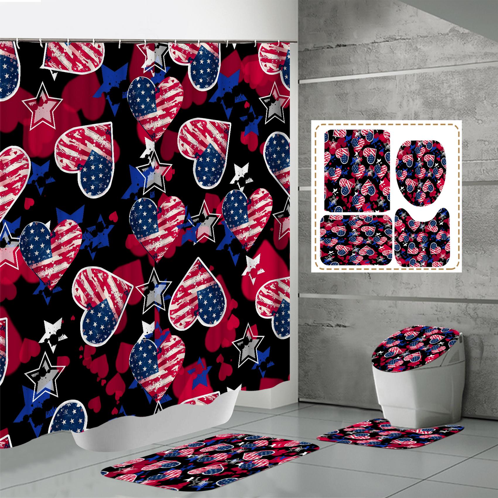 

4 шт. Набори для шторки для душу зі шторкою для душу та килимками, килимок на кришку унітазу, U-подібний килимок і килимок для ванної кімнати, набір для ванної кімнати з 12 гачками One Size