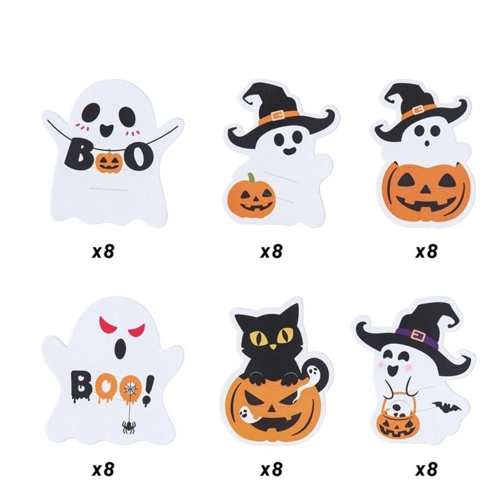 Spooky Cartoon Lollipop Cards Ghost Mixed Style Halloween Lollipop Decor Skull Witch Candy Paper Holders Children