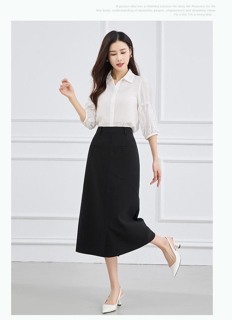 Half Length Skirt: Summer High Waist Slimming A-line Skirt Temperament Commuting Half Length Skirt for Women