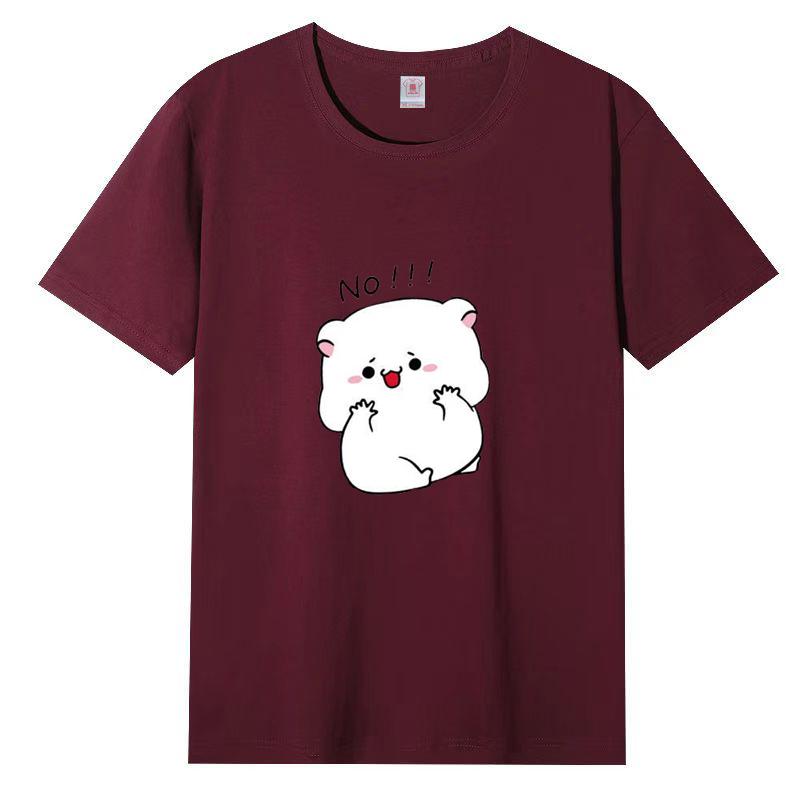 Women's Summer New Cotton Round Neck Cartoon Printing Short-sleeved Loose White T-shirt