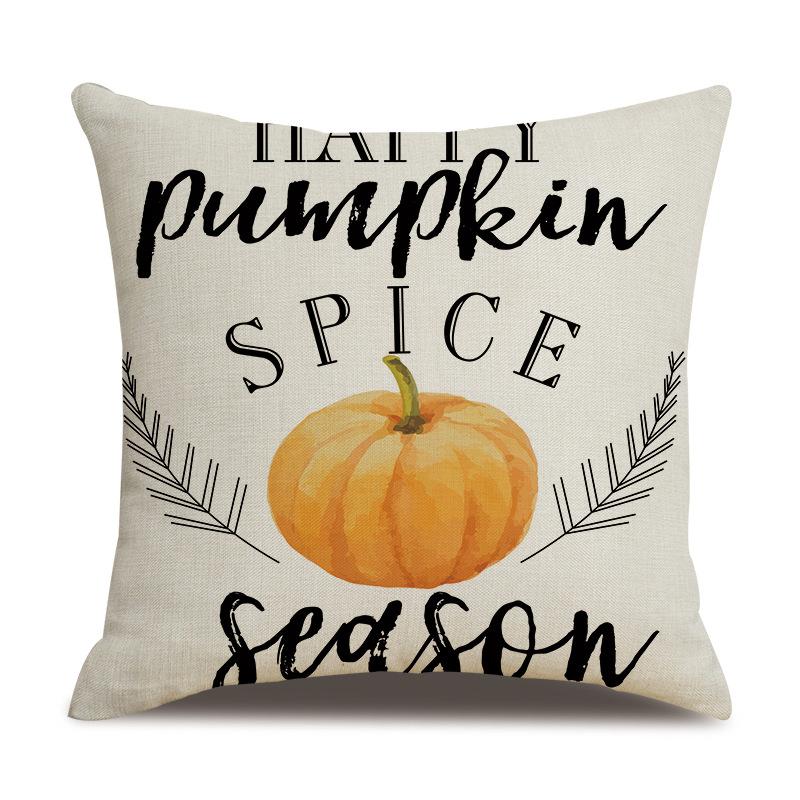 Thanksgiving Linen Pillowcase Autumn Pumpkin Print Pillow Cushion Cover