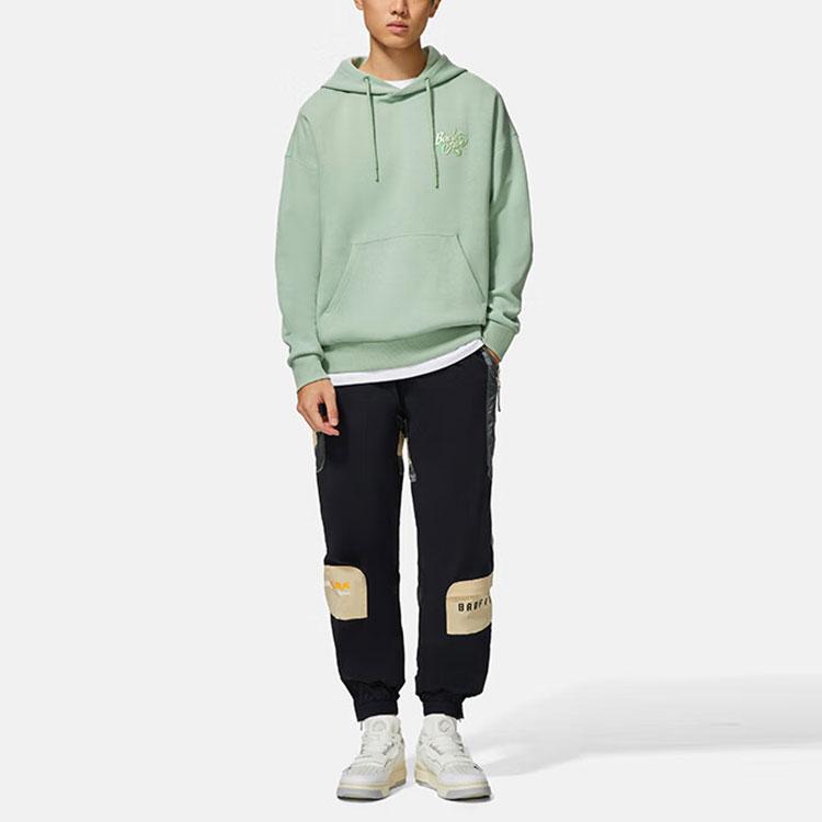 Li-Ning Badfive Grass And Wood Series Plant Print Hooded Pullover Long Sleeve Sweatshirt Unisex Tops Green AWDS657-2