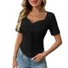 Women's Fashion Solid Color V Neck Pleated Drawstring Sexy Short Sleeved Top