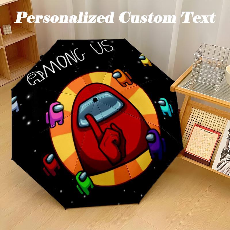 Windproof Folding Umbrella, 8‑Rib Auto Open Close Among Us Umbrella for Rain Sun Protection