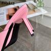 Fashion Eilyken Square Toe Women Slippers Fashion High Heels Shallow Party Dress Mules Slides Female Shoes Zapatos Mujer