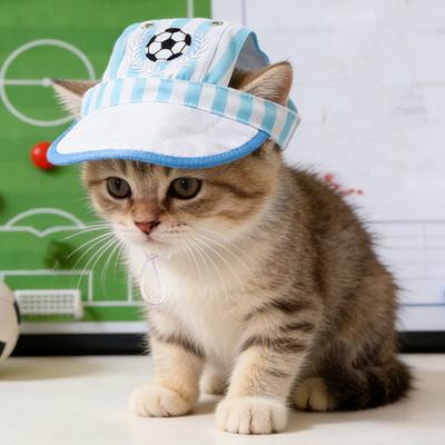 Fußball Stickerei Haustierhut Katzen Baseballkappe mit Ohrenlöchern Gestreifter Haustier-Sonnenhut mit Kordelzug für Katzen und Kleine Hunde Sonnenschutz