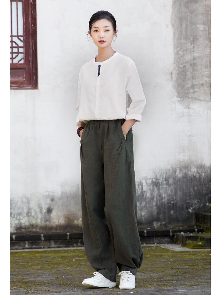 25 Autumn Cotton Linen Women's Literary Patchwork Casual Lantern Pants - Slimming, Versatile Long Trousers