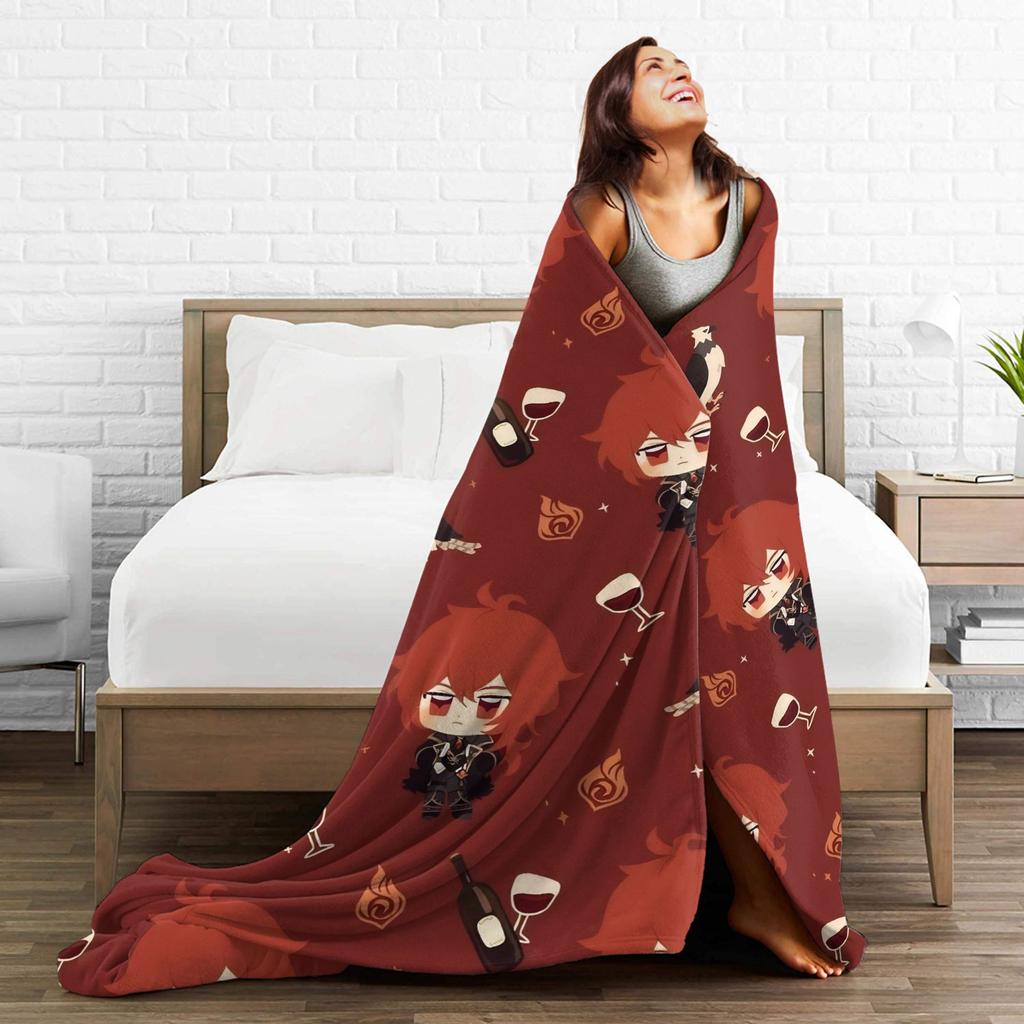 Genshin Impact Diluc Game Blankets Travel Office Flannel Bedding Throws For Bedroom Super Soft Design Quality Bedspread Gift