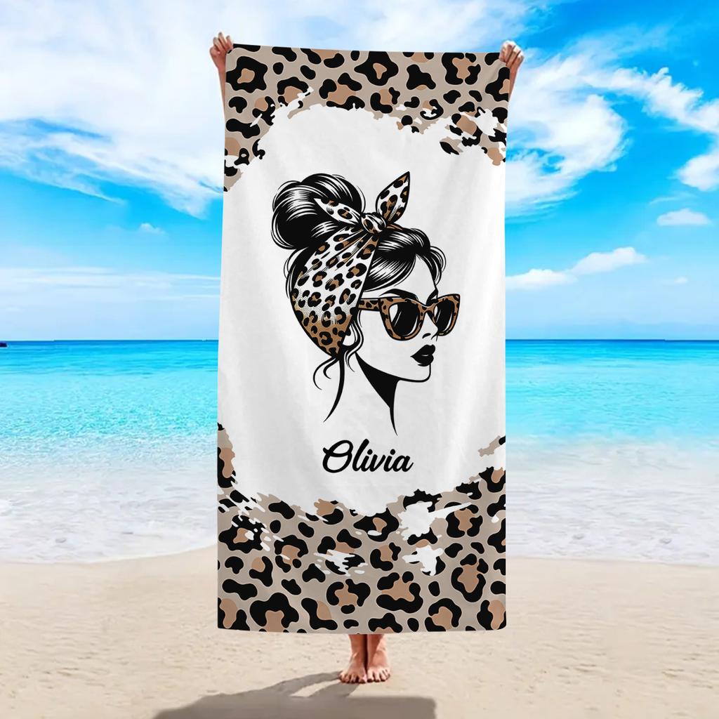 1pc customized leopard print beach towel, can print your name. Suitable for beach swimming pools and beach vacation bathrooms.