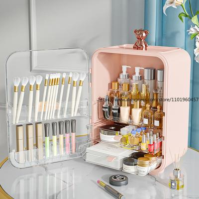 Organizador de Cosméticos de Grande Capacidade com Espelho com Luz LED Gabinete de Armazenamento para Mesa para Batom Skincare Maquiagem