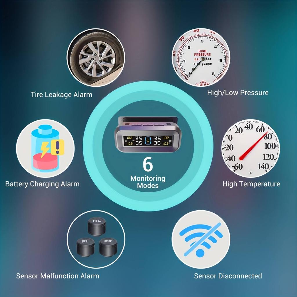 Tire Pressure Monitoring System TPMS Universal Wireless Solar Charger, Suitable for Intelligent Tire Monitoring of Cars, RVs,