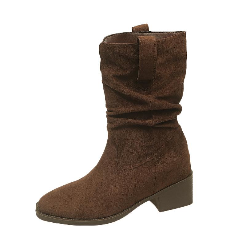 Martin Boots Women's 2025 New Autumn Retro Skinny Versatile High Heel Small Short Boots Western Cowboy Pile Boots