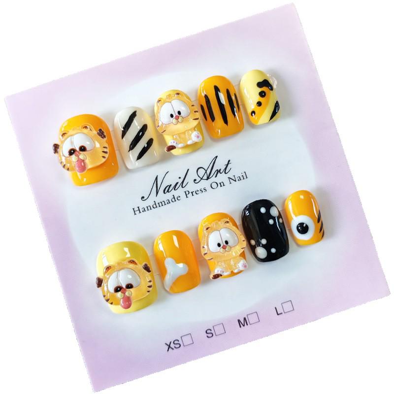 Garfield 3D Cat Nail Art: Handmade, Hand-Painted, Reusable, Removable Stickers