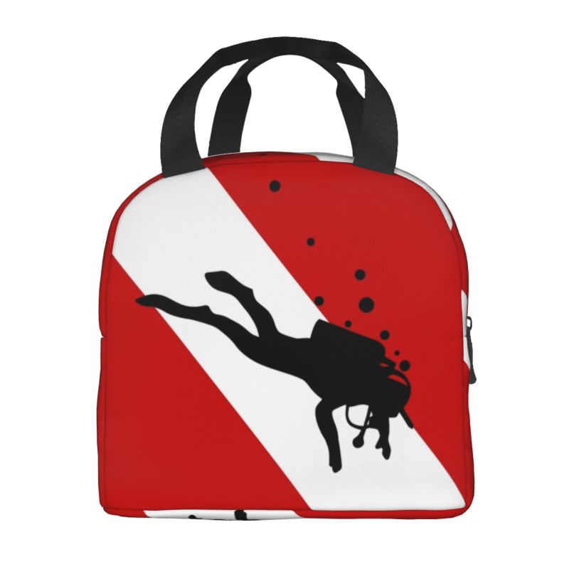 Scuba Dive Flag Bubble Red White Portable Lunch Box for Diving Thermal Cooler Food Insulated Lunch Bag School Children Student
