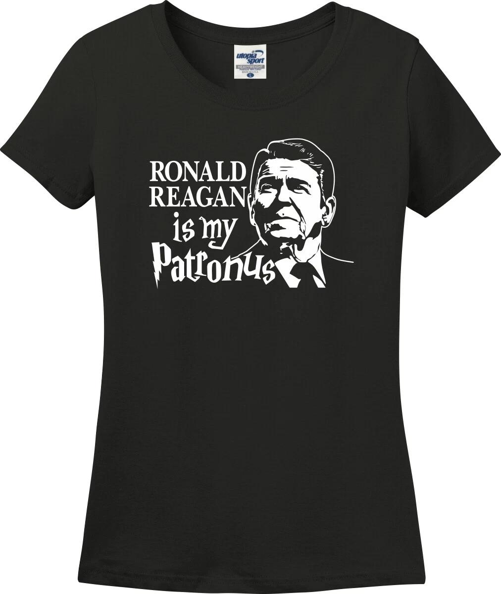 Ronald Reagan Is My Patronus Funny Missy Fit Ladies T-Shirt (S-3X) XS