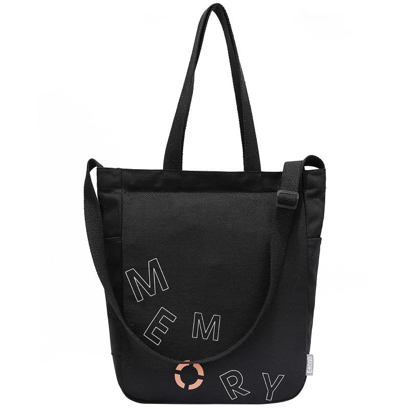 

Casual canvas bag Literary and artistic printed letter shoulder bag Large capacity zipper sealing tote bag Student free shipping чорний