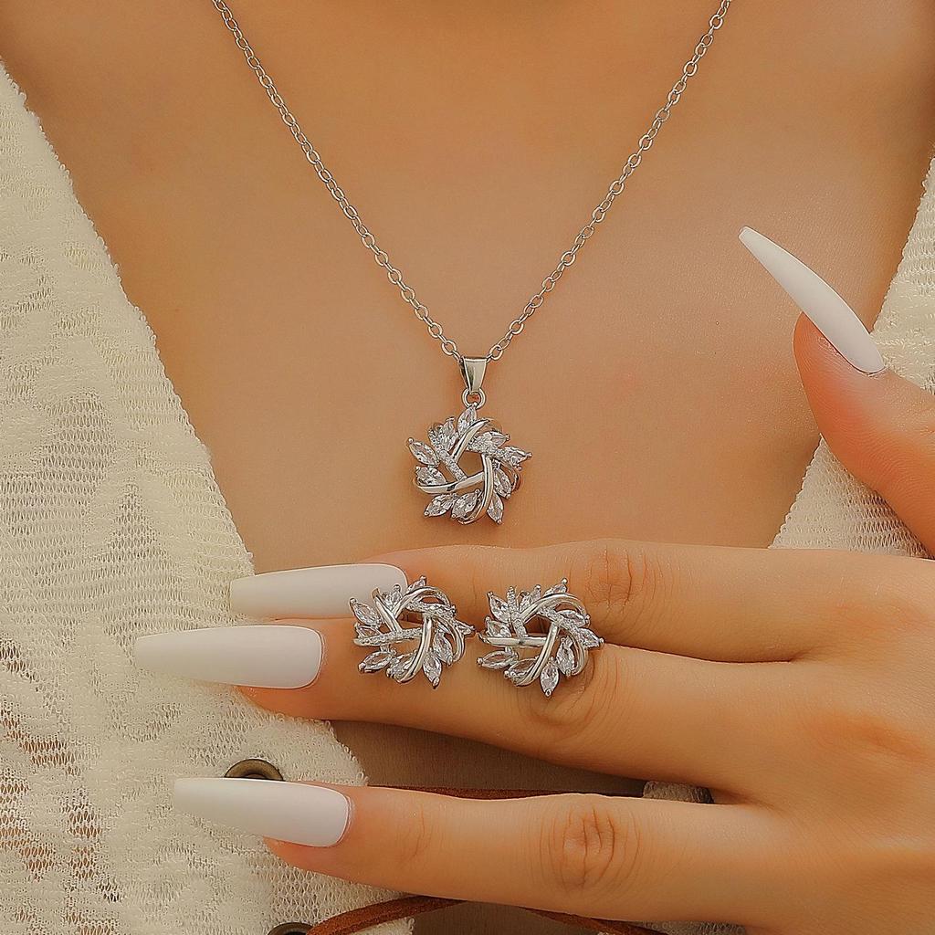 Elegant Snowflake Jewelry Set: Full Diamond Alloy Necklace & Earrings, Perfect for Chinese Valentine's Day.