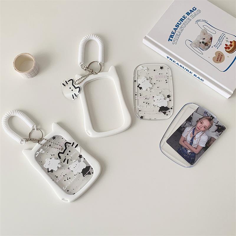 Cute Cat Photocard Holder With Elastic Rope Card Holder Idol Photo Storage Card Display Protect Pendant Bag Decor Keychain Gifts