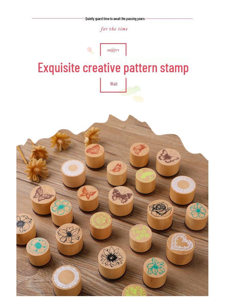 Creative Wooden Journal Stamp Set - Handmade DIY Round Lace Edge Butterfly Design