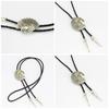 Handmade Jewelry Bolo Tie Western Cowboy Faux Leather Rope Necktie with Indian Head Metal Feathered Pendant Necklace