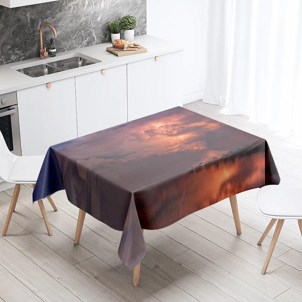 Thunder Cloud Lightning Tablecloth Colorful Cumulus  Anti-fouling Waterproof Rectangular Kitchen Table Home Decoration