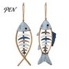 Wear Resistant Courtyard Pendant Wooden Fish Wall Hanging With/Without LED Light, Nautical Decor, Coastal Theme Fishbone Durable Fine Craftsmanship