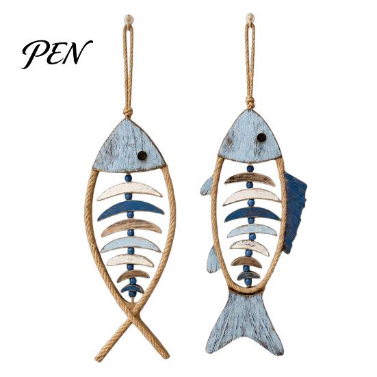 Wear Resistant Courtyard Pendant Wooden Fish Wall Hanging With/Without LED Light, Nautical Decor, Coastal Theme Fishbone Durable Fine Craftsmanship