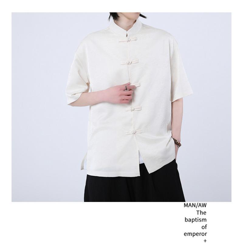 Camisa casual de manga corta fina de talla grande con estampado chino para hombre, estilo chino nuevo