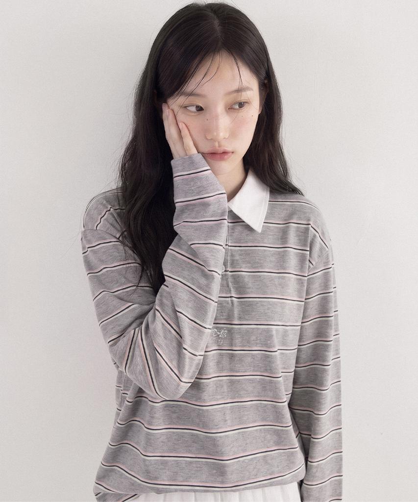 THE GREEN LAB Pinstripe Rugby T-Shirt [Light Blue]