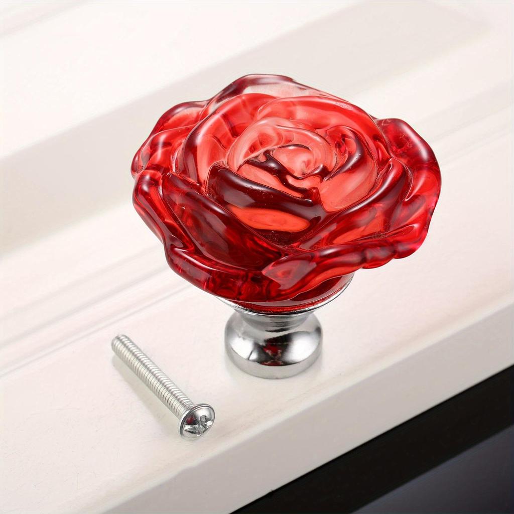 1pc 50mm Crystal Rose Glass Clear Knob Furniture Kitchen Drawer Cabinets Handles Dresser Closet Pulls Furniture Hardware