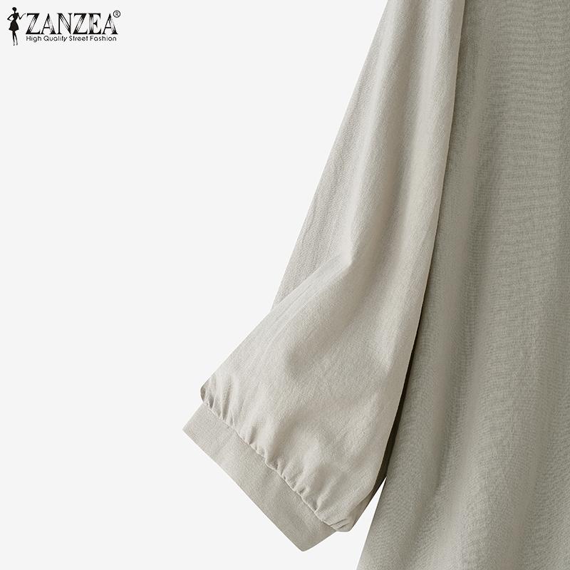 ZANZEA Women Casual Round Neck Summer 3/4 Sleeve Cotton Blouse