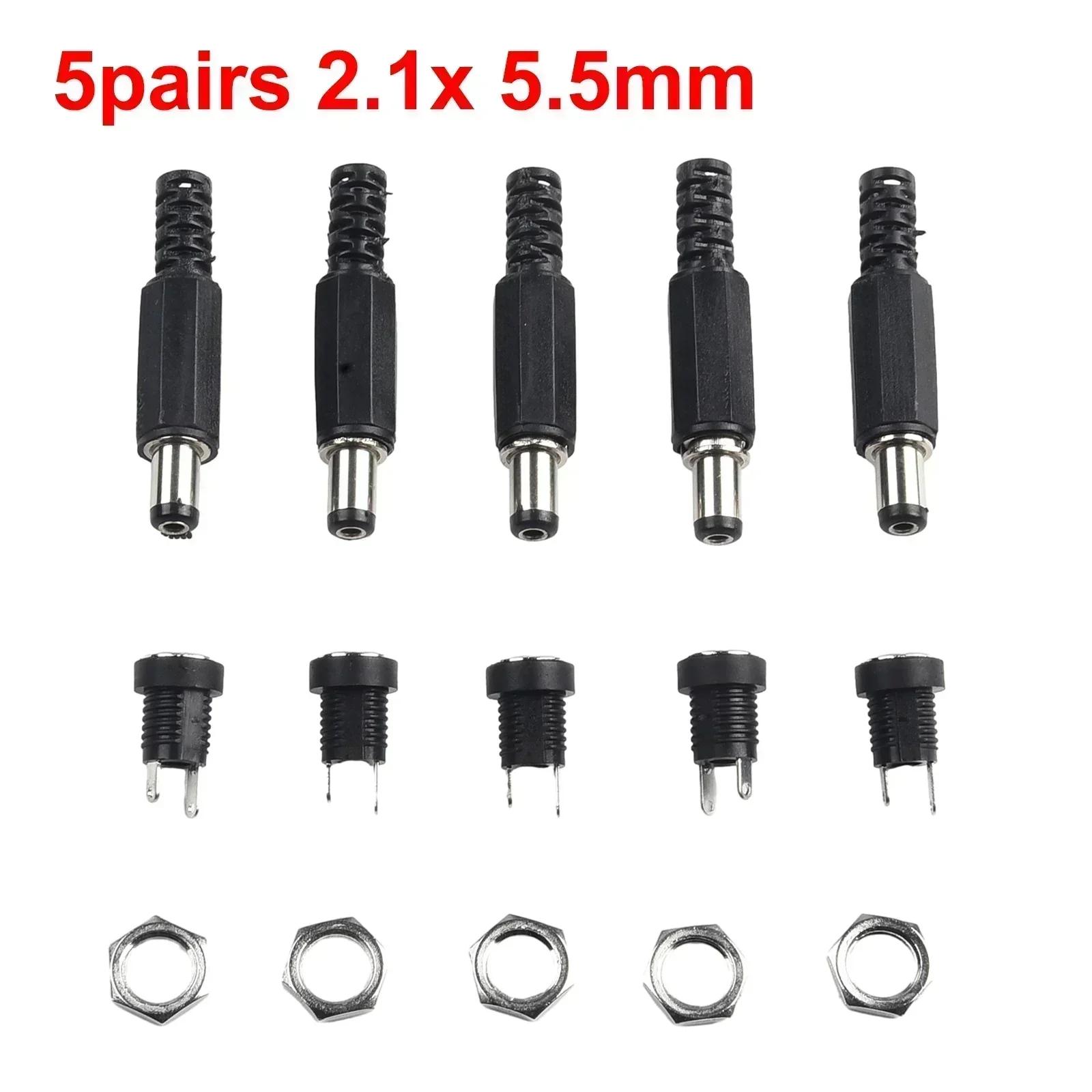 

10 Pieces DC 12V Connector Power Plug Male Female Jacks Socket Nut Panel Mount DC Power Adapter Connector 5.5x2.1x9mm China Mainland
