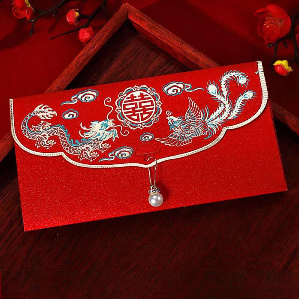 

Dragon Phoenix Design Wedding Red Envelope Bronzing Money Red Pocket Festival Decoration M-Style1