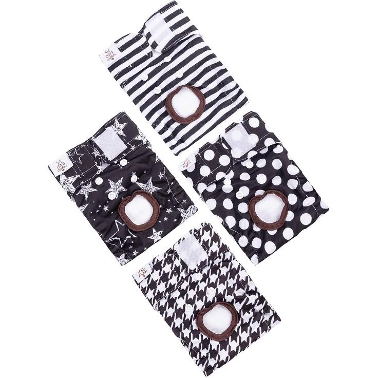 CuteBone Washable Female Dog Diapers 4 Pack Reble Doggie Heat Diapers for Period FMG03S XS