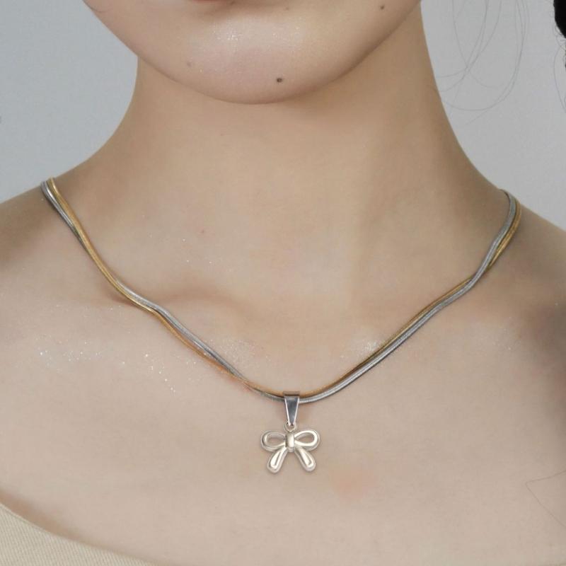 Geometry Bowknot Pendant Necklace Sweet Cool Clavicle Chain Necklace Jewelry