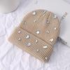 Rhinestone-embellished Pullover Knit Cap Solid Color Skull Cap Rhinestone-adorned Hat  Winter