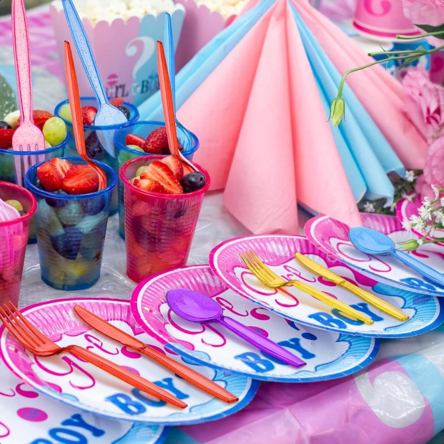 180 Pieces Glitter Plastic Silverware Set Disposable Clear Plastic Cutlery Flatware for Party 60 Knives 60 Spoons 60 Fork for P